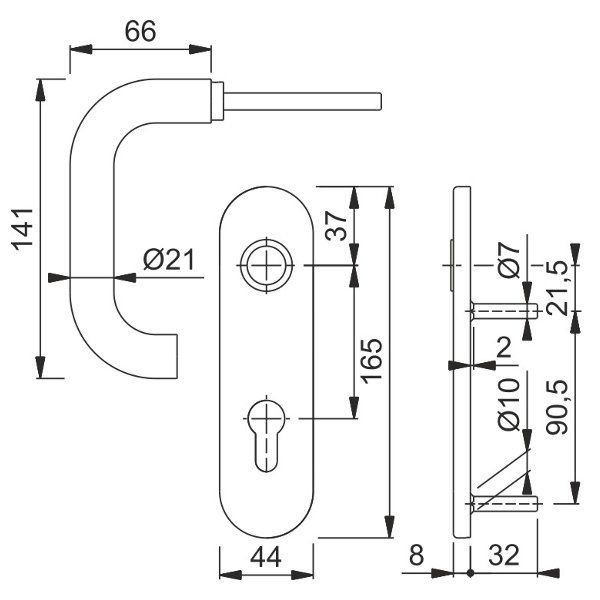 Hoppe Paris Edelstahl-Feuerschutz-Schutz-Kurzschild-Türgriff-Garnitur  FS-E138F/3332KZA/353K-1, Profilzylinder, mit Zylinder-Abdeckung für